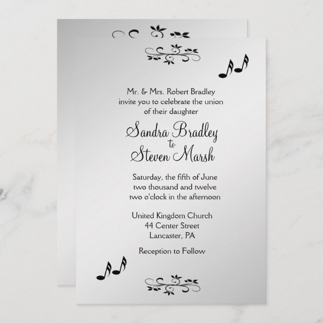 Guitar Theme Wedding Invitation  5" x 7" (Front/Back)