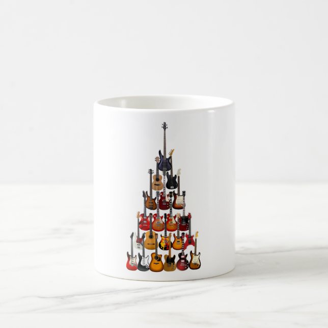 Guitar Tree Christmas Light Rock Music Coffee Mug (Center)