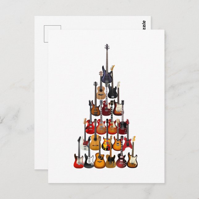 Guitar Tree Christmas Light Rock Music Postcard (Front/Back)