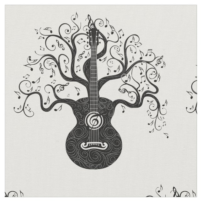Guitar tree of life and music notes fabric (Close Up)