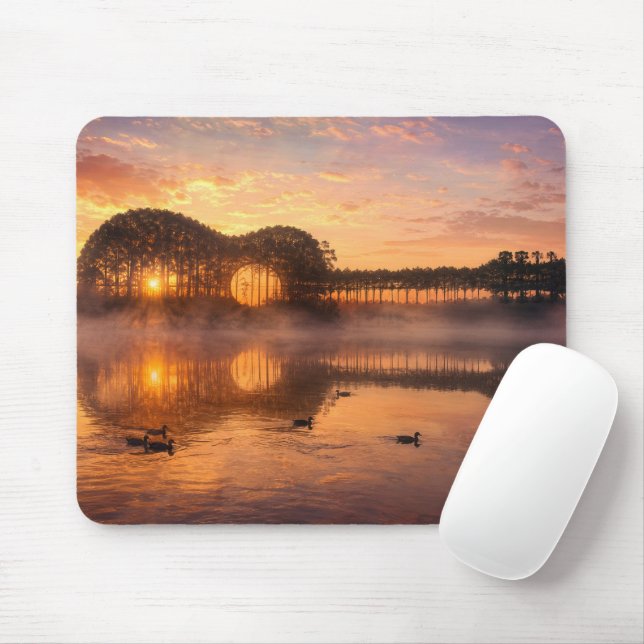 Guitar Tree Silhouette with Ducks on Lake Water Mouse Pad (With Mouse)