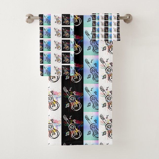 "Guitar Trilogy" Bathroom Towel Set, custom design (Insitu)