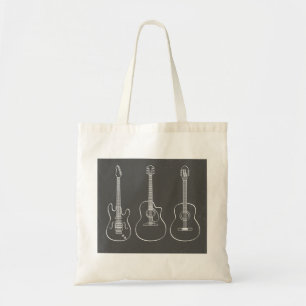 Guitar trio retro grunge music tote bag