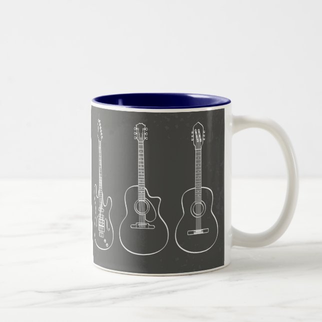 Guitar trio retro grunge music Two-Tone coffee mug (Right)