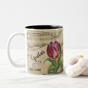 Guitar Tulip Vintage Sheet Music Customized Two-Tone Coffee Mug