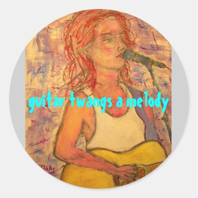 guitar twangs a melody classic round sticker (Front)
