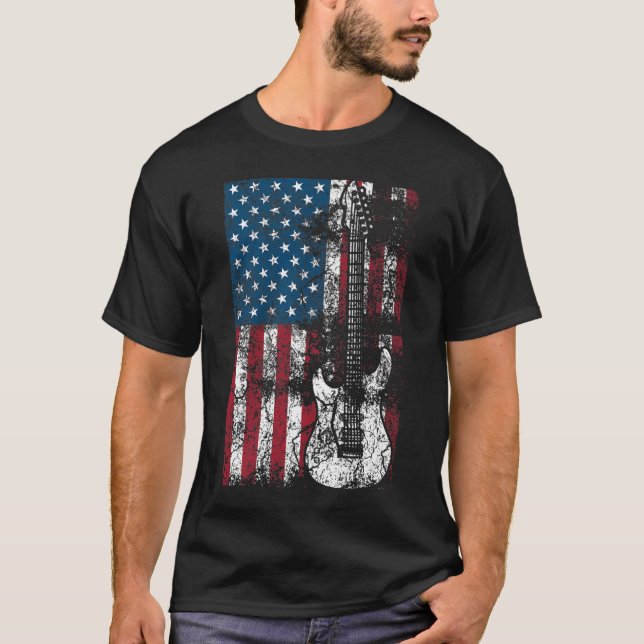Guitar USA Flag Patriotic T-Shirt (Front)