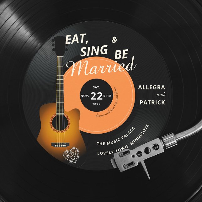 Guitar Vinyl Record Music Themed Musician Wedding Invitation (Creator Uploaded)