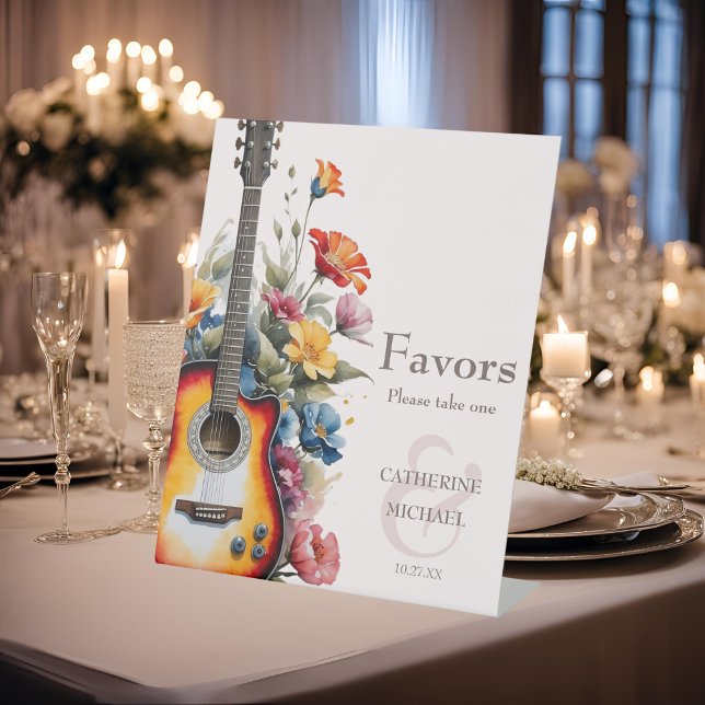 Guitar Wildflower Ampersand Musical Wedding Favour Pedestal Sign (Creator Uploaded)