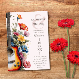 Guitar Wildflower Ampersand Musical Wedding  Invitation