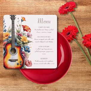 Guitar Wildflower Ampersand Musical Wedding  Menu