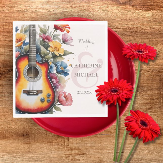 Guitar Wildflower Ampersand Musical Wedding  Napkin (Creator Uploaded)