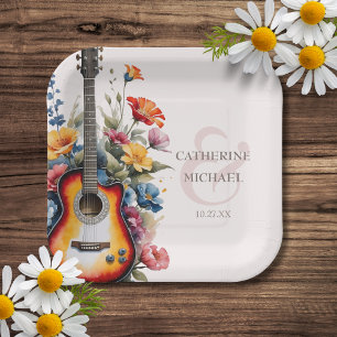 Guitar Wildflower Ampersand Musical Wedding  Paper Plate