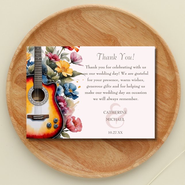 Guitar Wildflower Ampersand Musical Wedding  Thank You Card (Creator Uploaded)