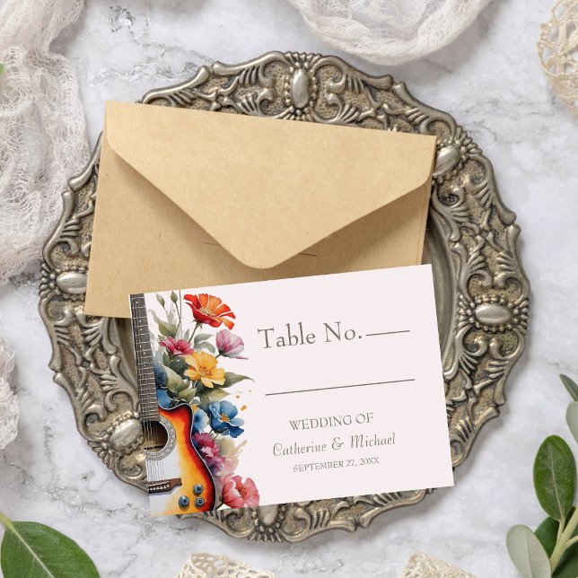 Guitar Wildflower Musical Country Spring Wedding  Place Card (Creator Uploaded)