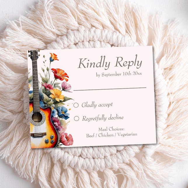 Guitar Wildflower Musical Country Spring Wedding  RSVP Card (Creator Uploaded)