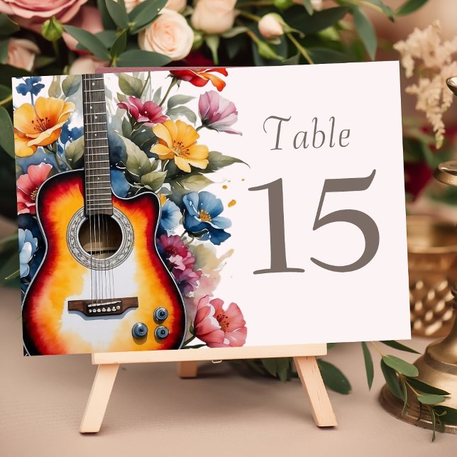 Guitar Wildflower Musical Country Spring Wedding  Table Number (Creator Uploaded)