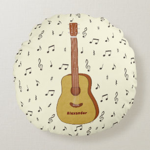 Guitar With Music Notes Personalised Round Cushion