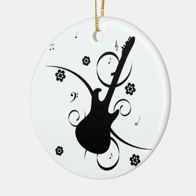 Guitar With Musical Notes Ceramic Tree Decoration (Left)