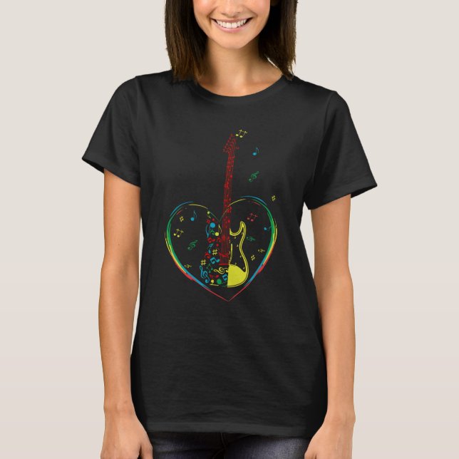 Guitar with Musical Symbols and Notes Music Lovers T-Shirt (Front)