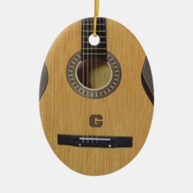 Guitar with (or without) your Initial(s) Ceramic Tree Decoration (Front)