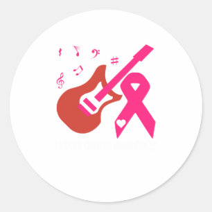 Guitar With Pink Ribbon Breast Cancer Awareness Classic Round Sticker