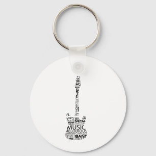 guitar word fill black music image key ring