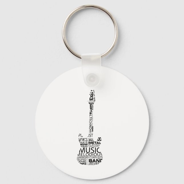 guitar word fill black music image key ring (Front)