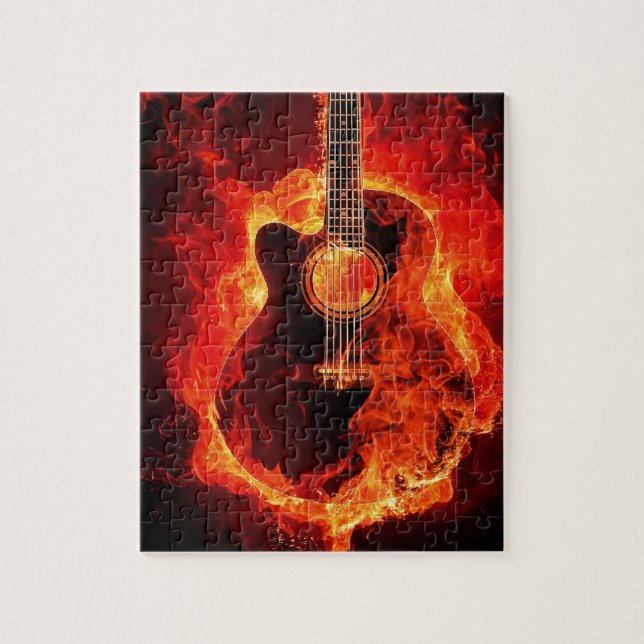 Guitare en feu jigsaw puzzle (Vertical)