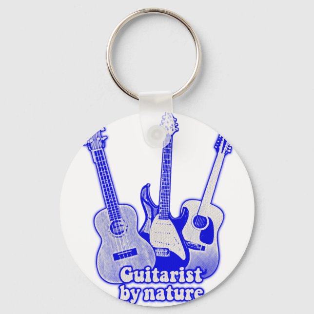 Guitarist by nature. retro blue guitars key ring (Front)