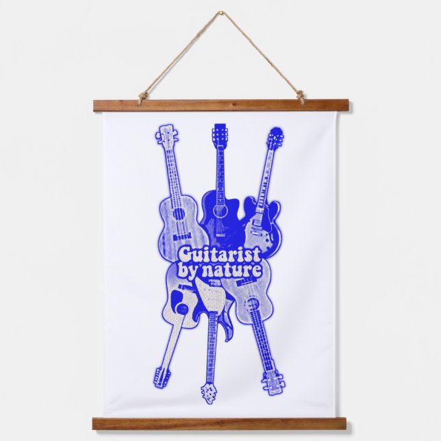 Guitarist by nature. vintage blue guitar  hanging tapestry (Front)