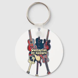 Guitarist by nature. vintage colorful guitars key ring