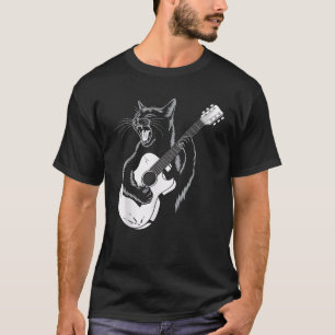 Guitarist Cat Playing Acoustic Guitar Feline Music T-Shirt
