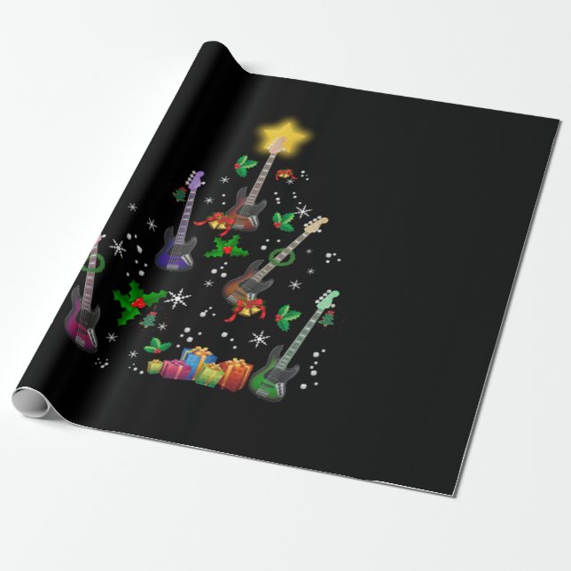Guitarist Christmas Tree Guitar Birthday Wrapping Paper (Unrolled)