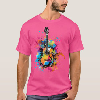 Guitarist Colourful Splash Art Acoustic Guitar Pla T-Shirt