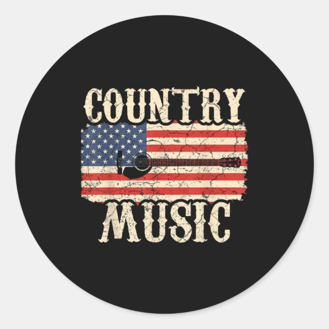 Guitarist Country Music Guitar American Flag Birth Classic Round Sticker (Front)