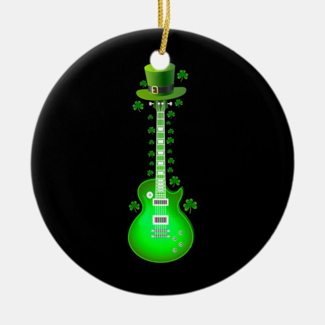 Guitarist Electric Guitar Leprechaun St Patrick's Ceramic Tree Decoration (Front)