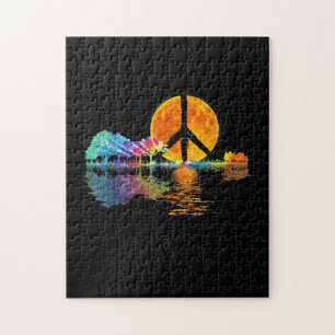 Guitarist Guitar Lake Shadow Peace Love Guitar Jigsaw Puzzle