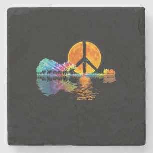 Guitarist Guitar Lake Shadow Peace Love Guitar Stone Coaster
