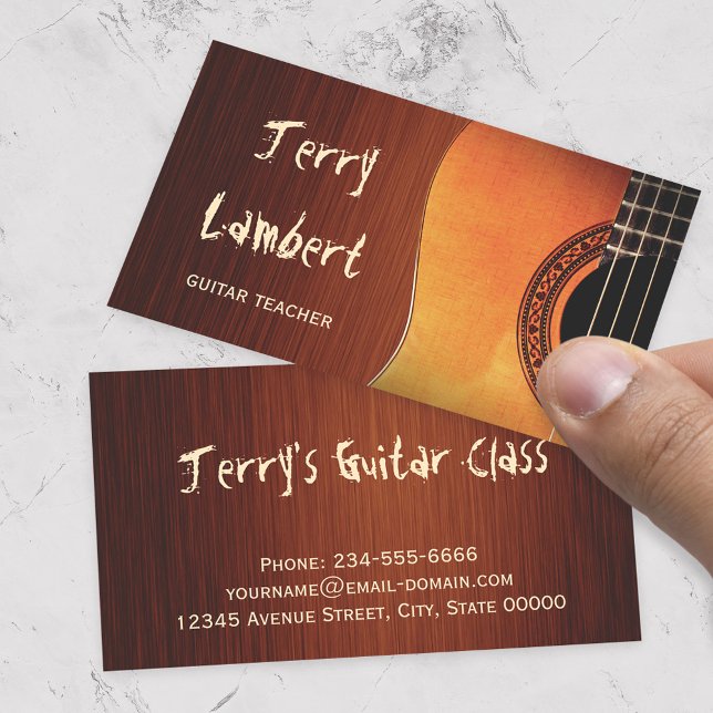Guitarist Guitar Player Teacher Stylish Wood Look Business Card (Creator Uploaded)