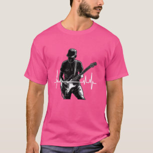 Guitarist Heartbeat ECG line frequency Guitar musi T-Shirt