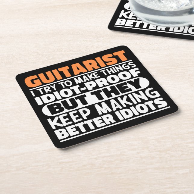 Guitarist I Try To Make Things Funny Sayings  Square Paper Coaster (Angled)