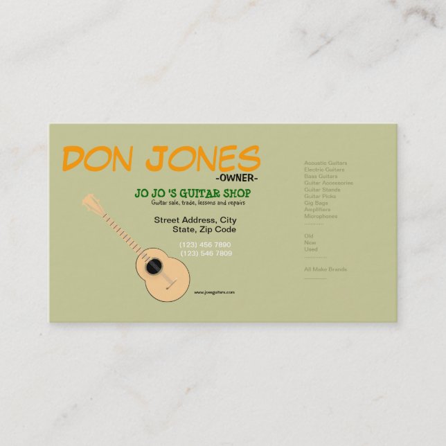 Guitarist Musician Guitar Shop Music Business Card (Front)