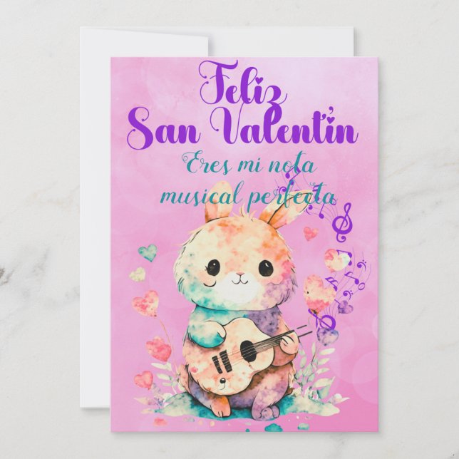 Guitarrista bunny saludo san valentin holiday card (Front)