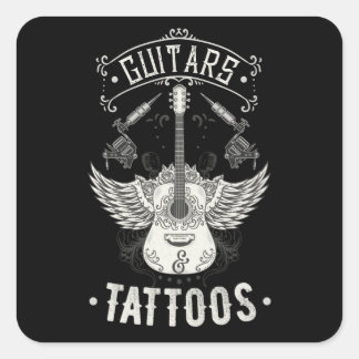 Guitars And Tattoos Vintage Guitarist Tattooed Square Sticker