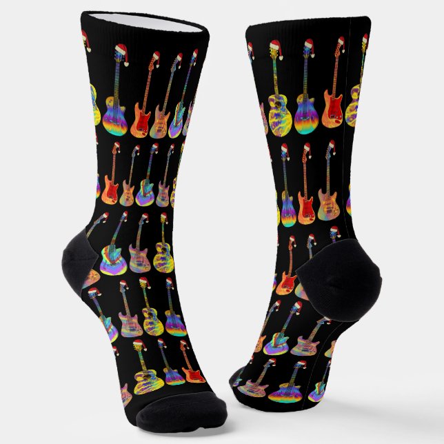 Guitars Colourful Teen Christmas Socks (Angled)