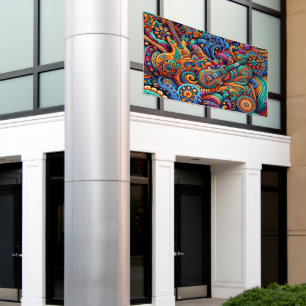 Guitars in mandala batik style banner