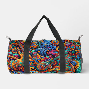 Guitars in mandala batik style duffle bag