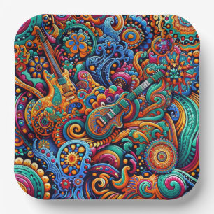 Guitars in mandala batik style paper plate