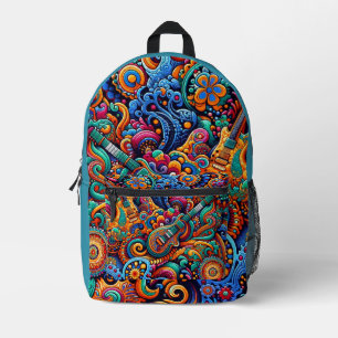 Guitars in mandala batik style printed backpack